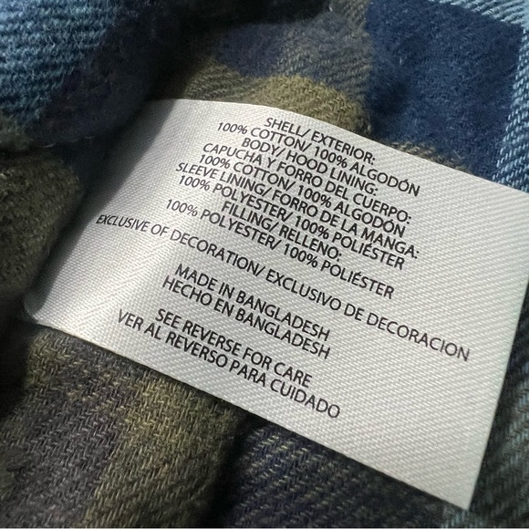 NWT Woolrich Canvas Flannel lined hooded bomber jacket green blue plaid - Picture 6 of 10